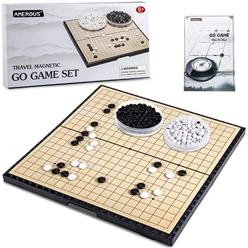 AMEROUS 11 Inches Magnetic Go Game Set (19 x 19), Travel Foldable Board Game Set with Magnetic Plastic Stones & Go Game Rules for Beginner, Kids, Adults （Weiqi）