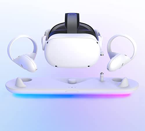KIWI design Charging Dock Station Compatible with Quest 2 Accessories, QC01 RGB VR Charging Stand, 17 RGB Lights and 2.5H Fast Charging