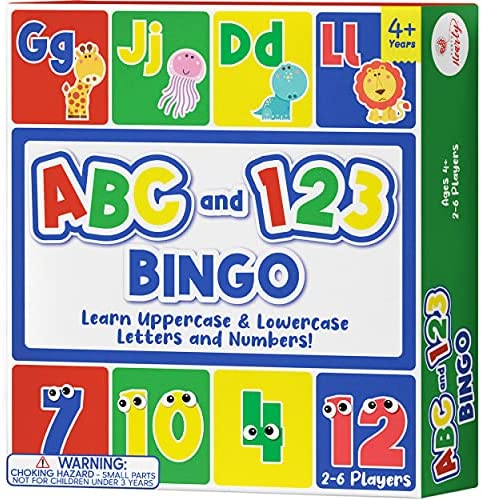 Party Hearty Alphabet and Number, ABC and 123 Bingo Board Game for Kindergarten and Preschool Kids