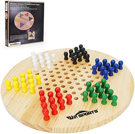 Win SPORTS Chinese Checkers Board - Wooden Game Classic Strategy Game & Fun for The Whole Family,Includes 60 Wooden Pegs in 6 Colors,Made with All Natural Wooden Materials (11.5 Inch)